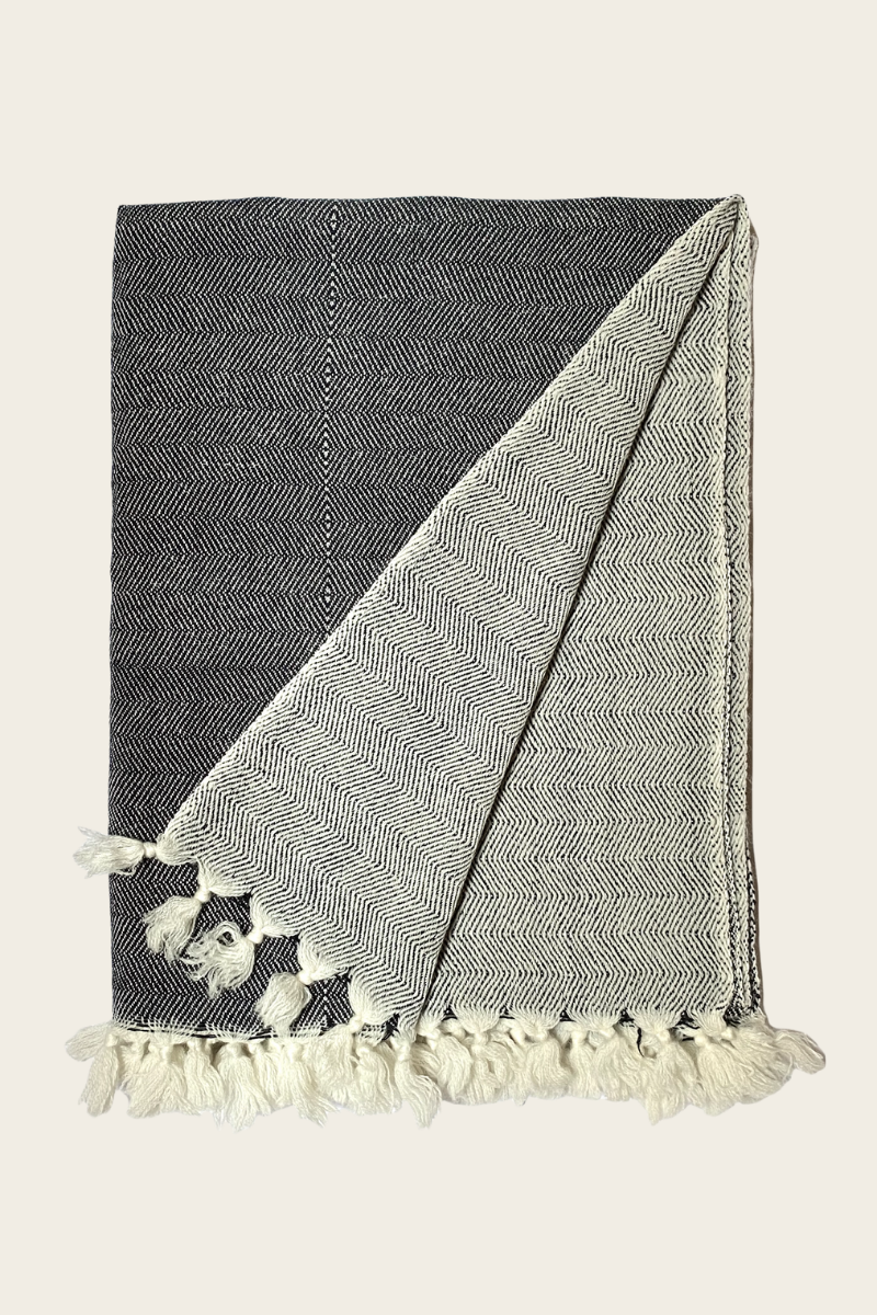 Akya wool throw blanket black